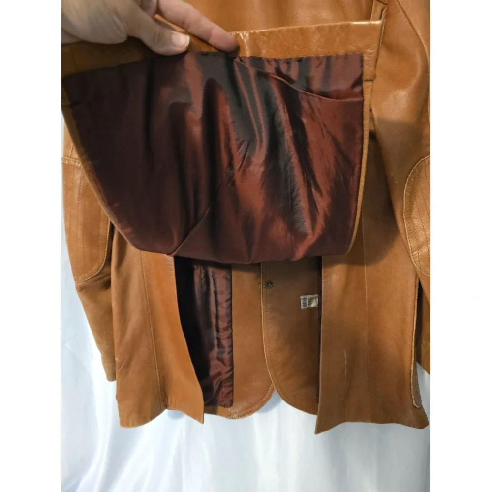 Vartan Designer Collection Vintage Camel Leather Jacket Blazer Coat Size 38 RARE